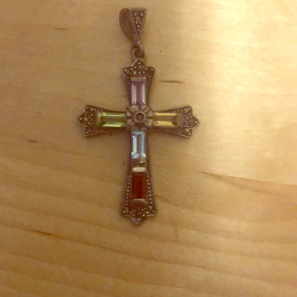 Vintage gemstone cross pendant